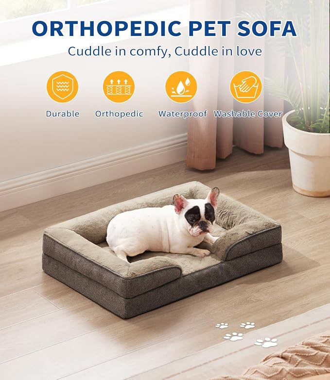 Made4pet Dog Bed Orthopedic, Dog Sofa for Small Dogs Supportive Foam Pet Cushions Bed with Washable Removable Cover, Egg-Crate Foam, Waterproof Lining Bottom, Brown, 30 * 20 * 6.5 Inch - Image 2