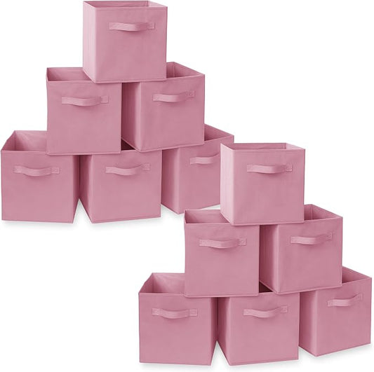 Casafield Set of 12 Collapsible Fabric Cube Storage Bins, Light Pink - 11" Foldable Cloth Baskets for Shelves, Cubby Organizers & More by Casafield