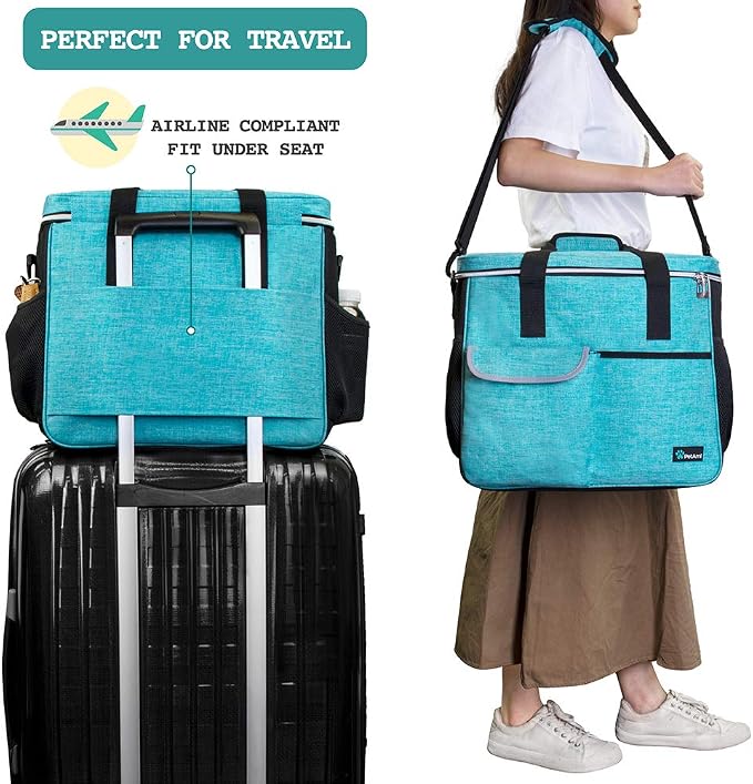PetAmi Dog Travel Bag Organizer, Pet Travel Kit with 2 Food Containers & 2 Collapsible Dog Bowls, Pet Supplies Tote with Luggage Sleeve, Weekend Road Trip Camping Essentials, Teal Blue, Large - Image 5