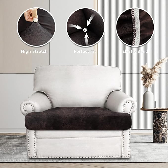 ANARACHON Leather Look Couch Cushion Covers Sofa Seat Slipcovers Sets Couches Furniture Protector for Sectional Armchair Loveseat Pets Kids Stretch Spandex Fabric (1 T-Cushion Armchair, Chocolate) - Image 6