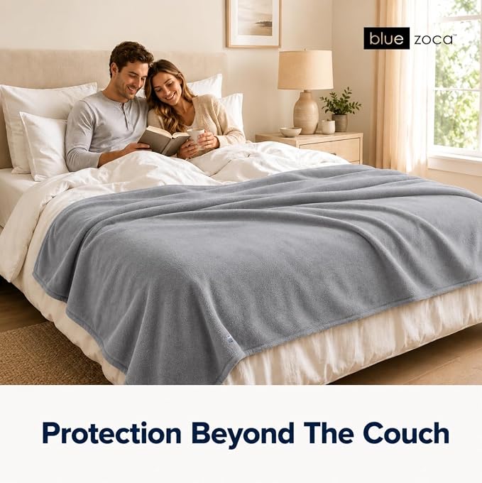 Waterproof Blanket | Machine Washable Dog Bed Cover | Waterproof Pet Blanket for Couch, Bed & Car | Cat & Dog Blankets for Large Dogs, Pets & Adults | Travel Size - 65x50in Gray - Image 2