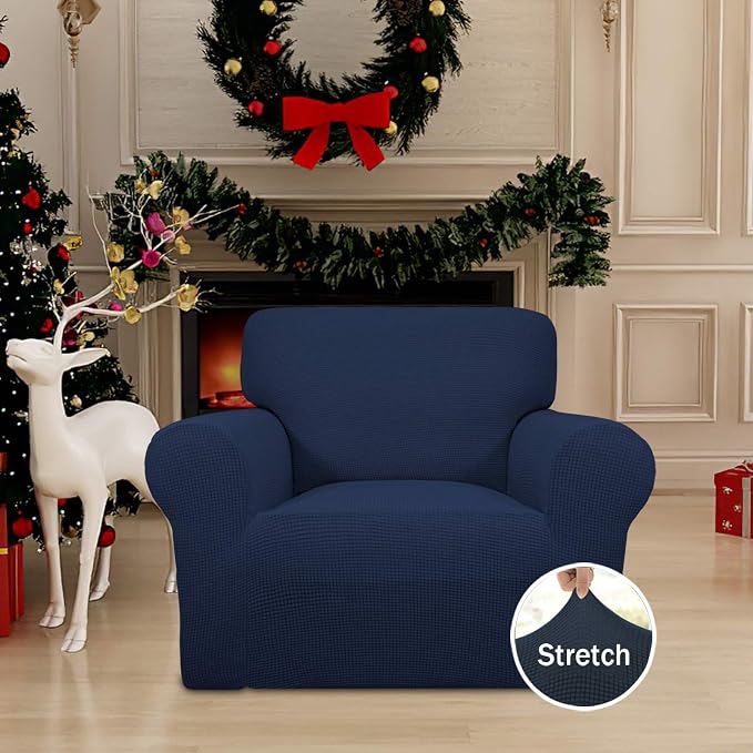 Easy-Going Stretch Chair Slipcover with Arm Washable Navy | 1-Piece Couch Sofa Cover Furniture Protector for Living Room Soft with Bottom For Kids, Pet. Spandex Jacquard - Image 2