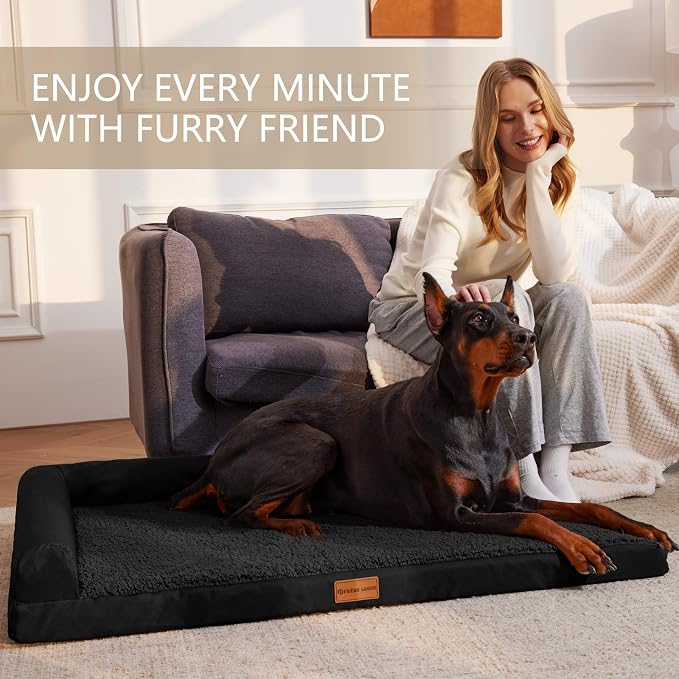 Patas Lague Orthopedic Extra Large Dog Bed Pet Sofa Beds 56''X40''Black | L Bolster Egg-Crate Foam Dog Couch For Large Sized Dogs, Waterproof Removable Washable Cover, Pet Mat with Nonskid Bottom - Image 2