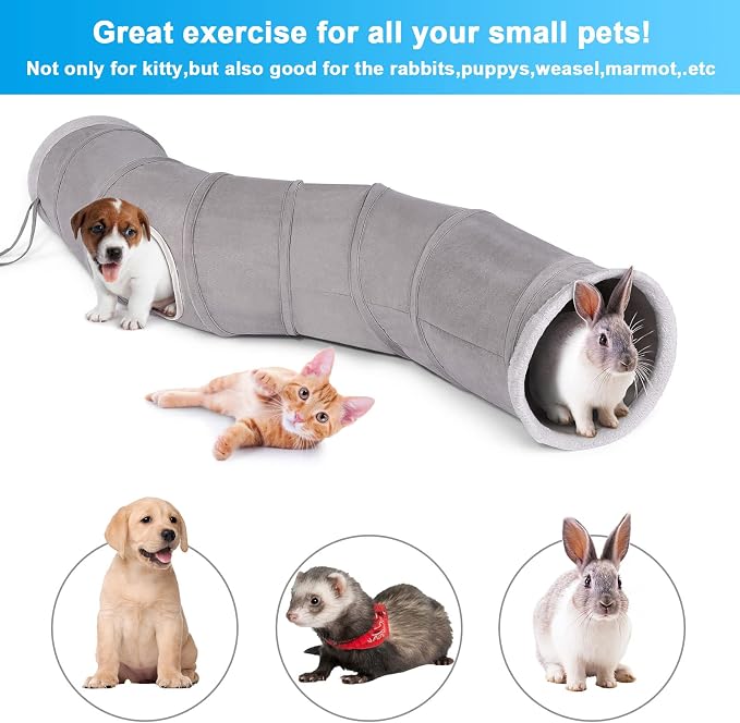 Ownpets S-Shape Cat Tunnel Toy 48"L x 10"D, for Cats, Puppies & Small Pets | Collapsible for storage, tear-resistant oxford fabric, connects to other tunnel, with peek hole, feather wand, indoor/outdoor - Image 8