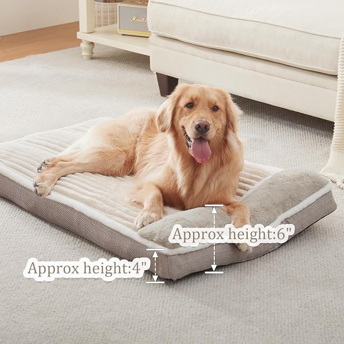 Dog Bed for Large Dogs, Dog Mattress with Pillow for Crate Kennel, Sofa pet Bed, Super Soft pet Bed for Medium, Jumbo, Small Dogs Breeds (Beige,Large:(36"x27"x3") - Image 4
