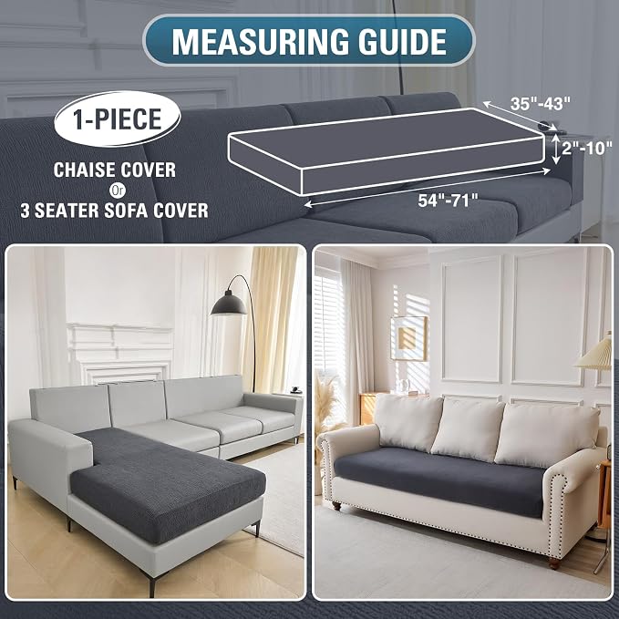 Couch Cushion Covers Chaise Couch Cover Stretch Sectional Sofa Slipcover Washable Wear-Resistant Furniture Protector(Dark Grey,1 Piece for Chaise or Sofa 3-Seater) - Image 2