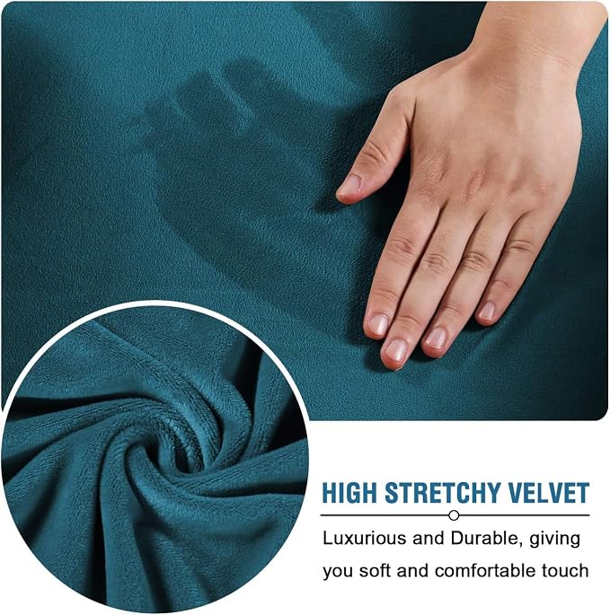 H.VERSAILTEX High Stretch Sofa Slipcover 4 Piece Cover Velvet Furniture Protector Form Fit Thick Velvet Extra Large Sofa Cover for 3 Cushion Couch Width Up to 97 Inch (Large Sofa, Deep Teal) - Image 5