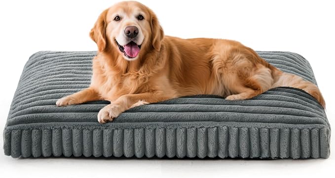 XL Dog Bed, Flat Pet Beds with Removable Washable Cover, Pet Mat Cute Dog Crate Bed Thick Shredded Chopped Crate Foam & Anti Slip Bottom for Indoor, 42"x27"x4" by FURTIME