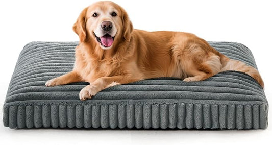 XL Dog Bed, Flat Pet Beds with Removable Washable Cover, Pet Mat Cute Dog Crate Bed Thick Shredded Chopped Crate Foam & Anti Slip Bottom for Indoor, 42"x27"x4" by FURTIME