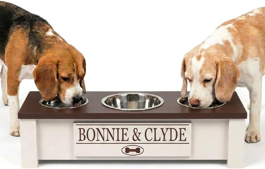 3 Bowl Dog Feeding Station, Personalized Triple Bowl Food Stand Small Dogs | Farmhouse Style, Elevated Wood Stand, Storage Container, Stainless Steel Bowls, Raised Feeder, Small Breed, Made in USA by GrooveThisWoodshop