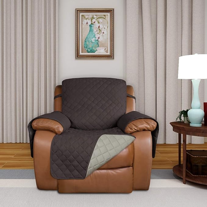 PureFit Reversible Quilted Oversized Recliner Sofa Cover, Water Resistant Furniture Protector, Washable Couch Cover with Elastic Straps for Kids, Dogs, Pets (Large, Chocolate/Beige) | Chocolate/Beige, Water Resistant Couch Protector, Washable Pet Couch... - Image 2