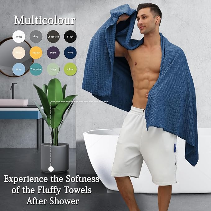 8-Piece Navy Bath Towels Set,2 Oversized Large Bath Towels Sheet,2 Hand Towels and 4 Washcloths - 600 GSM Soft Luxury Towel Set,Highly Absorbent Quick Dry Towel Collection for Bathroom,Hotel and Spa - Image 5