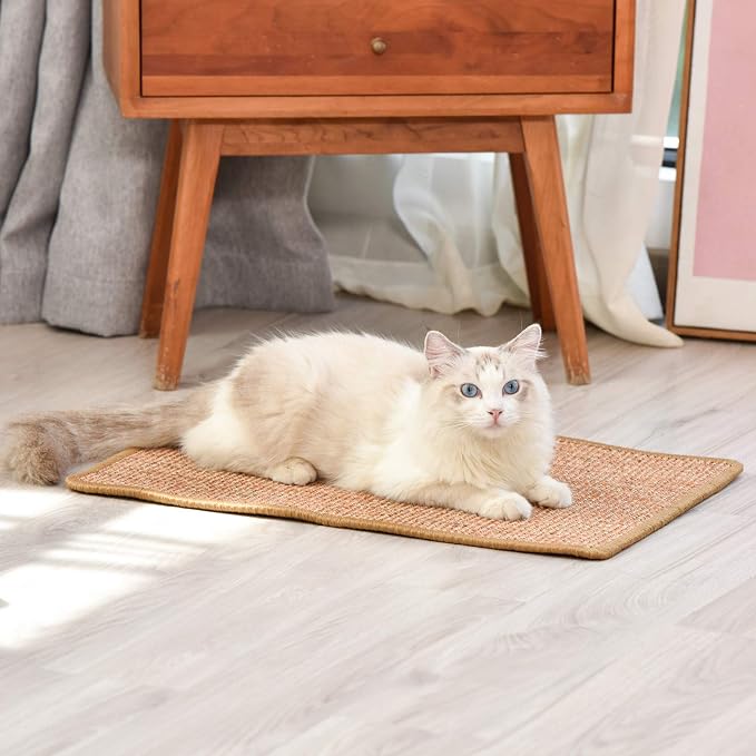 FUKUMARU Cat Scratcher Mat, 23.6 X 15.7 Inch Natural Sisal Cat Scratch Mat | Horizontal Cat Scratching Pad Mat Floor Rug with Sticky Tapes, Cat Wall Scratcher for Indoor Cats, Protect Couch and Carpet - Image 8