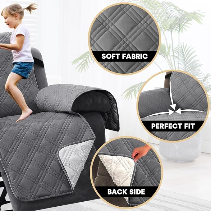 PrinceDeco Recliner Cover 100% Waterproof Couch Cover Sofa Cover for Living Room Water Resistant Furniture Protector with Elastic Straps for Pets Dog(Recliner28,Grey) - Image 4