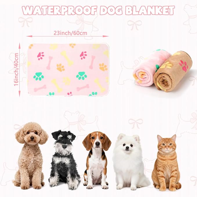 YUEPET 2 Pack Waterproof Dog Blankets, Puppy Blankets for Small Dogs & Cats | Machine Washable, Waterproof Inner Layer, Sofa Bed Cover, Reversible Fleece, 23 x 16 in, Small Dogs and Cats, Pink Brown - Image 2
