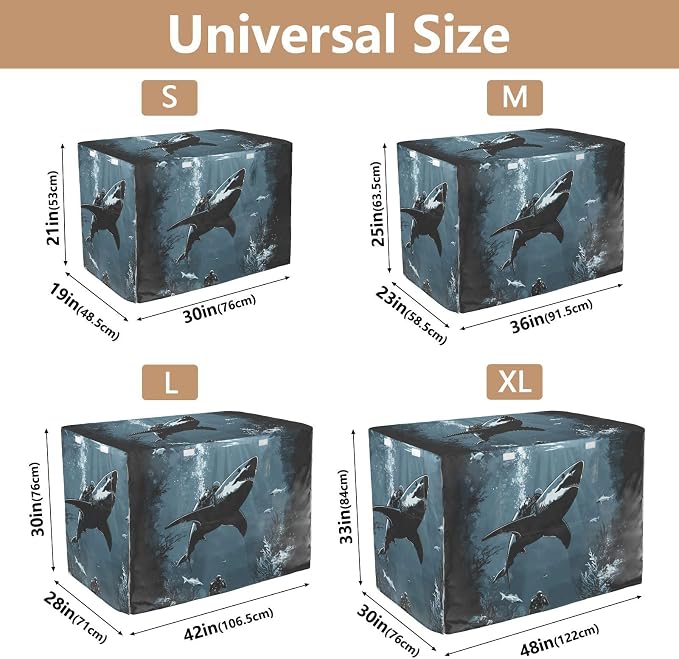 Dog Crate Cover Kennel Cover for Dog Cages Breathable for Wire Cage Indoor Outdoor Shark Scuba Diver Sea Ocean Blue - Image 3