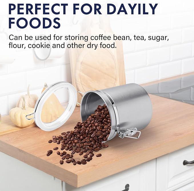 ENLOY 4-Piece Stainless Steel Airtight Food Storage Canister Set with Clear Lid, Containers Sets for Kitchen Counter for Sugar, Flour, Tea, Candy, Cookie, Spice, 28/32/38/65 oz - Image 5