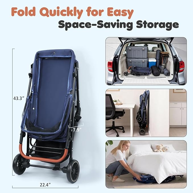 Dog Stroller for Large & Medium Dogs (20–132 lbs), Pet Stroller for 2 Small Dogs, Cat Strollers for 2 Cats, Extra Large Heavy Duty, Foldable & Fully Ventilated Design, Blue