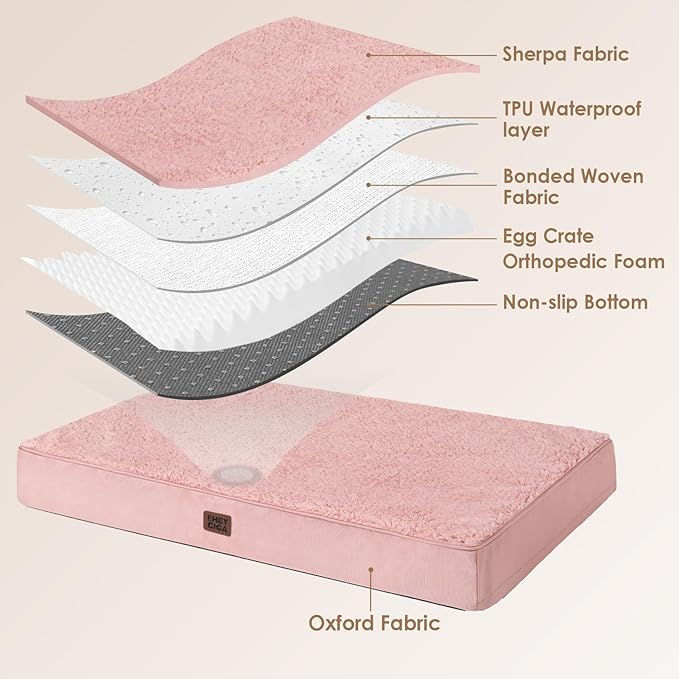 EHEYCIGA Orthopedic Dog Bed Large with Removable Washable Cover, 35IN Pink | Egg Crate Foam Support, Durable Oxford fabric, Non-Slip Bottom, Machine Washable, Soft Waterproof Plush Pet Bed Mat For Crate - Image 4
