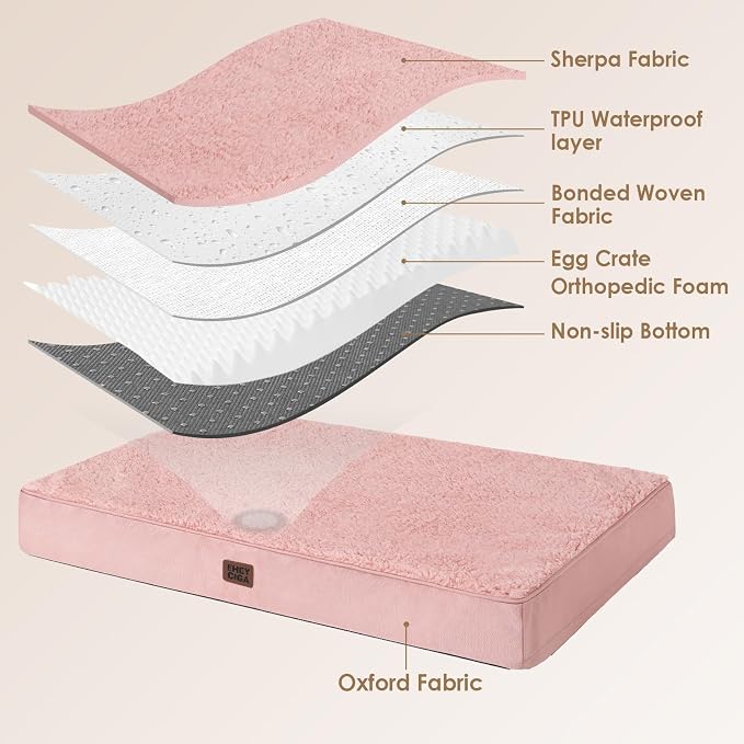 EHEYCIGA Orthopedic Dog Bed with Removable Washable Cover, Pink, 30x20 | Egg Crate Foam Support, Durable Oxford fabric, Non-Slip Bottom, Machine Washable, Soft Waterproof Plush Pet Bed Mat For Crate - Image 4