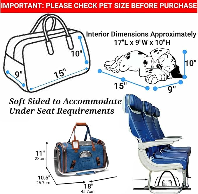 Mr. Peanut's Airline Approved Soft Sided Pet Carrier, Low Profile Gold Series Tote, Premium Brand Self Locking Zippers, Under Seat Compatibility, Plush Faux Fleece Bedding with a Sturdy Plywood Base