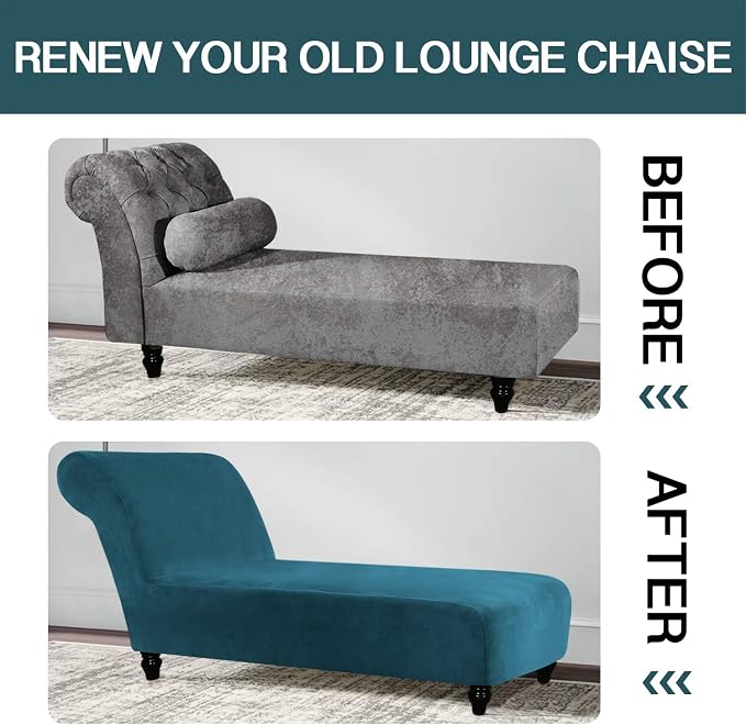FantasDecor Chaise Lounge Slipcover Velvet Luxury for Living Room Indoor Stretch Ultra Soft Machine Washable, Deep Teal - Image 5