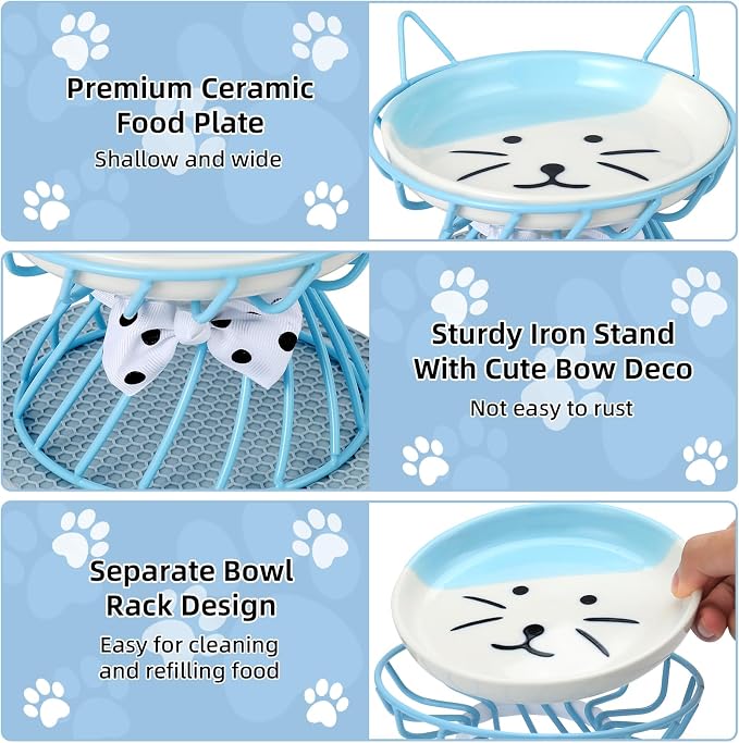 Set of 4 Elevated Ceramic Cat Bowls, Assorted Colors | 4-Piece Bowl Set Detachable Bowls Easy to Clean Non-Slip Pads Premium Ceramic - Image 4