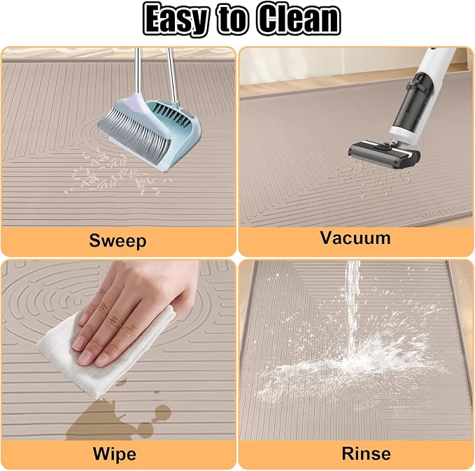 Silicone Cat Litter Mat 50" x 36" Cat Mat for Litter Box, Khaki | Extra Large Cat Litter Trapping Mat for Floor, Waterproof, Non-Slip Kitty Litter Box Mat with Raised Edge, Easy to Clean - Image 7