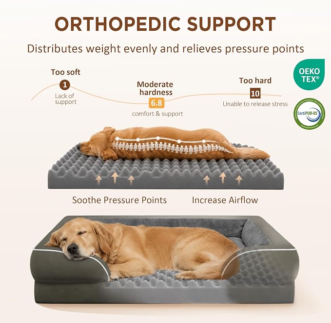 Comfort Expression Orthopedic Dog Bed for Extra Large Dogs with Bolster | Waterproof Dog Couch Bed with Washable Cover & Non-Slip Bottom, Supportive Egg Crate Foam Big Dog Bed, 53x42Inch - Image 2