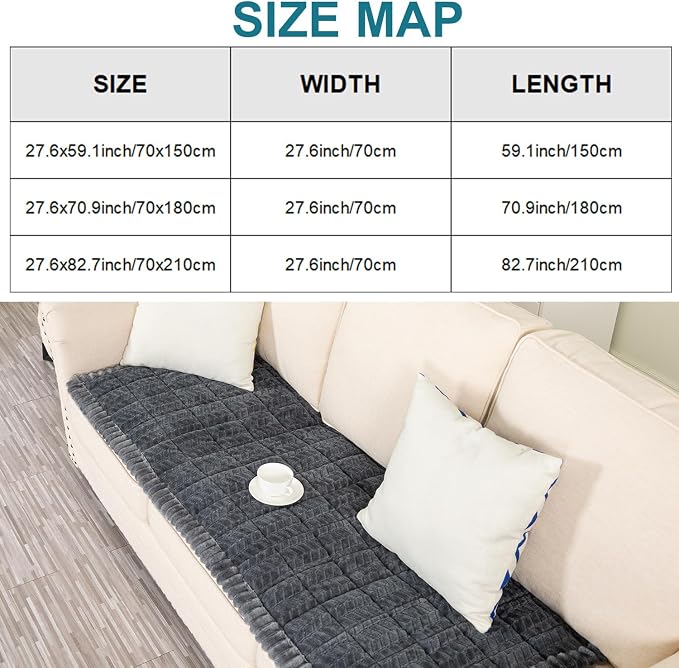 KRFOONN Couch Cover for Dogs Washable Sofa Covers for 3 Cushion Non-Slip Fuzzy Couch Cushion Covers Sofa Slipcovers Furniture Protector with Elastic Straps for Dogs Pets Mat (Dark Grey, 27.6" x 59") - Image 8