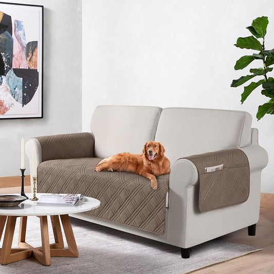 TAOCOCO Waterproof Loveseat Covers for Pets Dogs with Non Slip Backing, Sofa Seat Covers with Pocket for 2 Cushion Couch Washable Dog Couch Cover Protector Sofa Slipcovers(Loveseat Plus, Taupe) by TAOCOCO