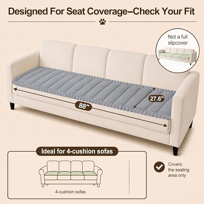 decorUhome Couch Cover for Dogs, Non Slip Fuzzy Thick Pet Sofa Protector | Pet Friendly, Machine Washable, Fits 4-Cushion Sofa, Protects Against Pet Hair, Scratches & Daily Messes, Grey, 27.6" x 88" - Image 10