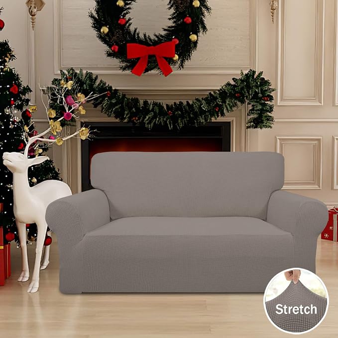 Easy-Going Stretch Loveseat Couch Covers Washable Taupe | 1-Piece Loveseat Covers for 2 Cushion Couch Furniture Protector RV Sofa Slipcover Soft with Bottom for Kids Pets - Image 2