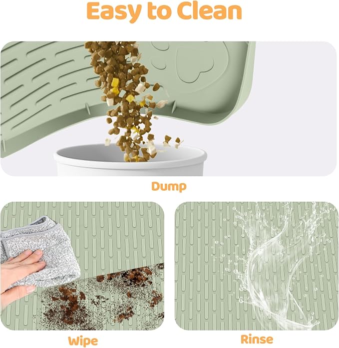 Dog Food Mat 57''x40'' Extra Large Dog Mat for Food and Water, Green | Silicone Dog Bowl Mat with Raised Edge, Waterproof Non-Slip Pet Feeding Mat for Floors, fit for Dog Cat Bowls - Image 5