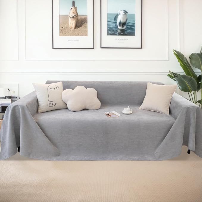 MINGPINHUIUS Sofa Cover Sectional Couch Covers: Chenille Textured Soft Loveseat Covers Non Slip Waterproof Thick Couch Protector Pet-Friendly for Living Room (Light Gray,71 × 118in) - Image 8