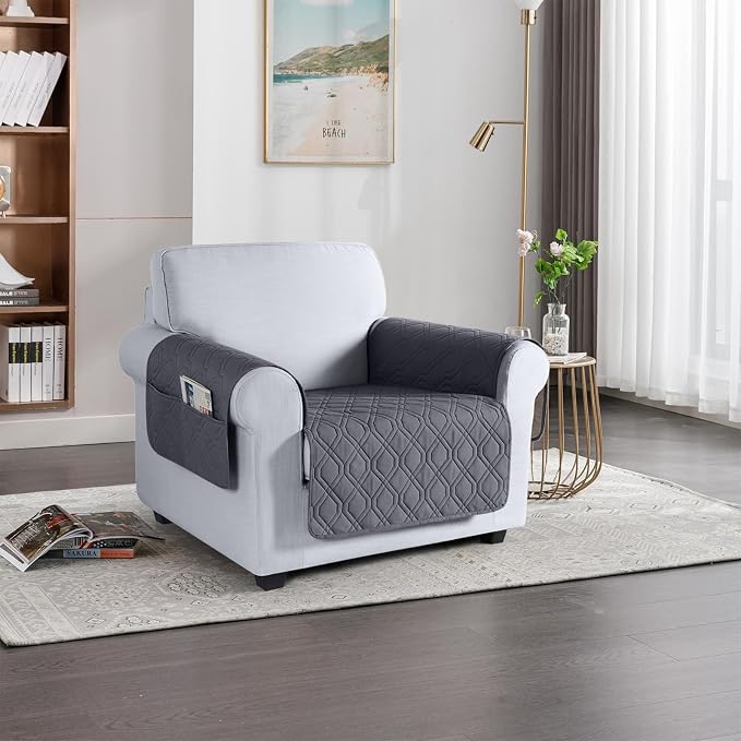 VANSOFY Waterproof Chair Seat Cover for Pets, Dark Gray, 22" | Non-Slip, Washable, Utility Pockets, Pet Friendly, Furniture Protector Slipcover for 1 Seater Couch - Image 2