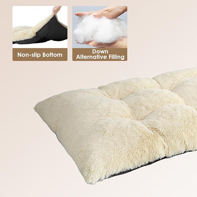 EHEYCIGA Fluffy Dog Crate Bed for Medium Dogs, Plush Crate Pad, Ivory Beige | Calming Anti Anxiety Medium Dog Bed, Washable Soft Warm Faux Fur Crate Mat with Non-Slip Bottom - Image 5
