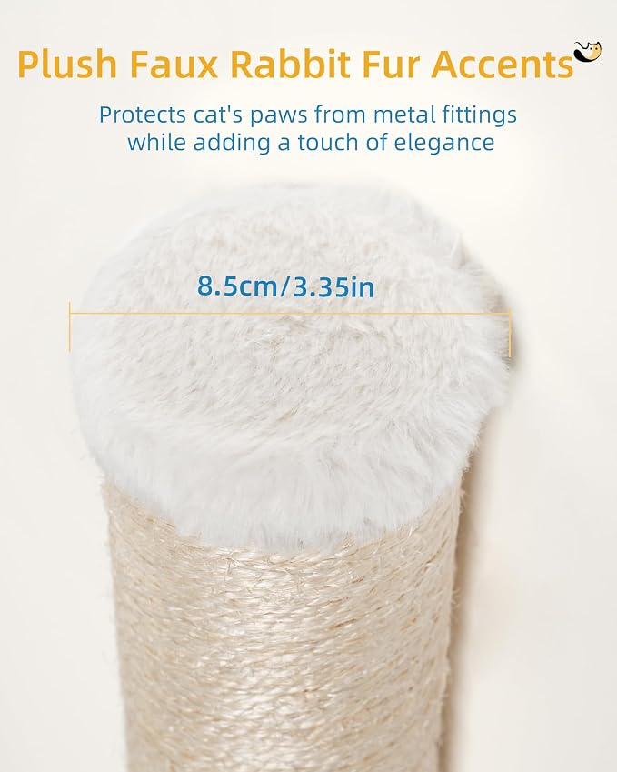 Aechonow 34" Cat Scratching Post, Sisal Wall Mounted Cat Scratcher for Cats | Cat Wall Climber, Cat Wall Scratcher, Cat Wall Furniture for Indoor Cats, Natural Sisal, Tall & Sturdy, Rabbit Velvet - Image 6