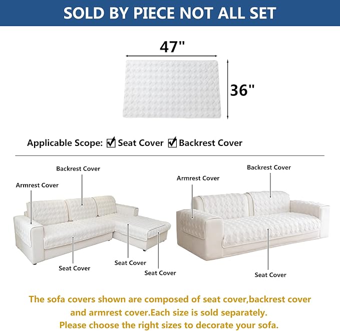 Eismodra Sectional Couch Covers,L Shape Sofa Slipcover Furniture Protector for Dogs Cats Pet Chaise Lounge 3 Cushion Couch Loveseat,White 36 x 47 inches (Only 1 Piece) - Image 5