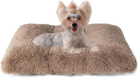 EHEYCIGA Fluffy Dog Crate Bed for Small Dogs, Plush Crate Pad, Camel | Calming Anti Anxiety Small Dog Bed, Washable Soft Warm Faux Fur Crate Mat with Non-Slip Bottom by EHEYCIGA