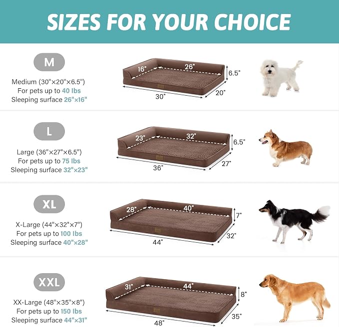 COZY KISS Orthopedic Dog Bed for Medium Small Size Dog, Dogs Crate Bed, L Shaped Foam Anti-Slip Bottom Pet Cat Sofa with Washable Removable Cover, Suitable for Pet Up to 40 lbs, 30x20x6.5 inch, Brown - Image 2