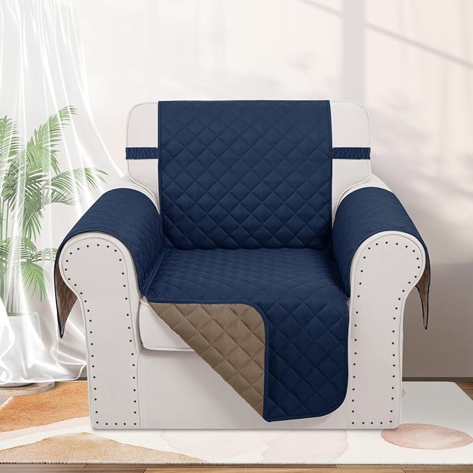 Reversible Recliner Chair Covers, 23" Chair, Navy/Camel | Chair Covers for Living Room with Elastic Straps, Water Repellent, Chair Protectors Covers for Dogs - Image 2