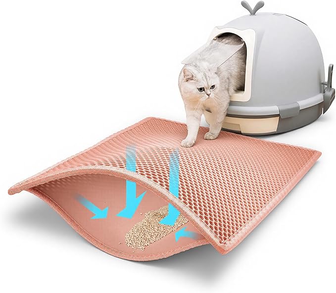 Pieviev Cat Litter Mat, Double-Layer Waterproof Design, 24" x 15" Coral Red | Honeycomb Litter Box Mat Catches Scattered Particles to Stop Tracking, Urineproof Base protects Floors, Easy to Clean by Pieviev