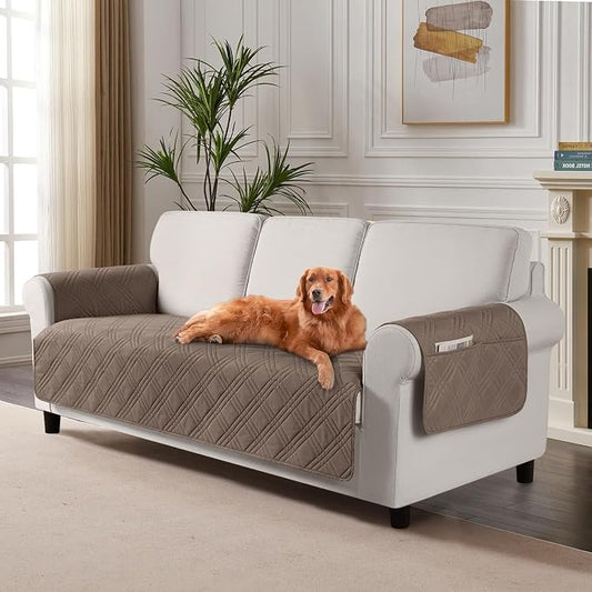 TAOCOCO Waterproof Couch Covers for Pets Dogs with Non Slip Backing, Sofa Seat Covers with Side Pocket for 3 Cushion Couch Washable Dog Couch Cover Protector Sofa Slipcovers(Sofa Plus, Taupe) by TAOCOCO