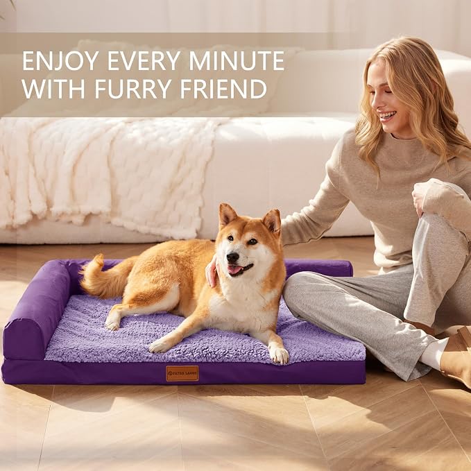 Patas Lague Orthopedic Large Dog Bed Pet Sofa Beds 36''X24'' Purple | L Bolster Egg-Crate Foam Dog Couch For Large Sized Dogs, Waterproof Removable Washable Cover, Pet Mat with Nonskid Bottom - Image 2