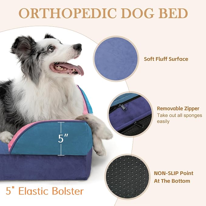 Comfort Expression Orthopedic Dog Bed for Extra Large Dogs with Bolster | Waterproof Dog Couch Bed with Washable Cover & Non-Slip Bottom, Supportive Egg Crate Foam XL Pet Bed, 42x30 Inch - Image 5