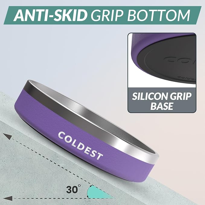 Coldest Dog Bowl - Anti Rust Metal, Non Slip, 3 Layers Insulated Stainless Steel Dog Bowls - Spill Proof & Heavy Duty - Water Bowl for Dogs, Cats & Pets, Dish Washer Safe (21 oz, Galaxy Purple) - Image 2