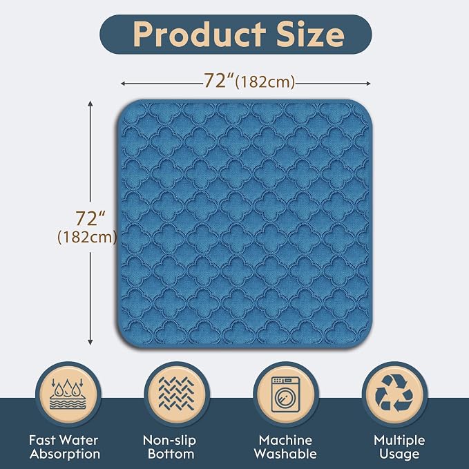 FunFurry Washable Pee Pads for Dogs - 1 Pack Reusable Pee Pads，Waterproof Puppy Pads，Pet Training Pads，Super Absorbent with Dog Paw Shape Non-Slip Backing (Blue, 72" X 72" - 1 Pack) - Image 2