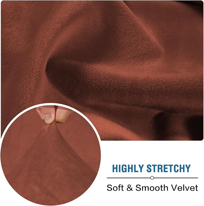 H.VERSAILTEX Velvet Stretch Individual Couch Cushion Cover Plush Cushion Slipcover for Loveseat Sofa Cushion Furniture Protector Seat Cushion Sofa Cover (1 Piece Sofa Cushion Cover, Rust) - Image 5