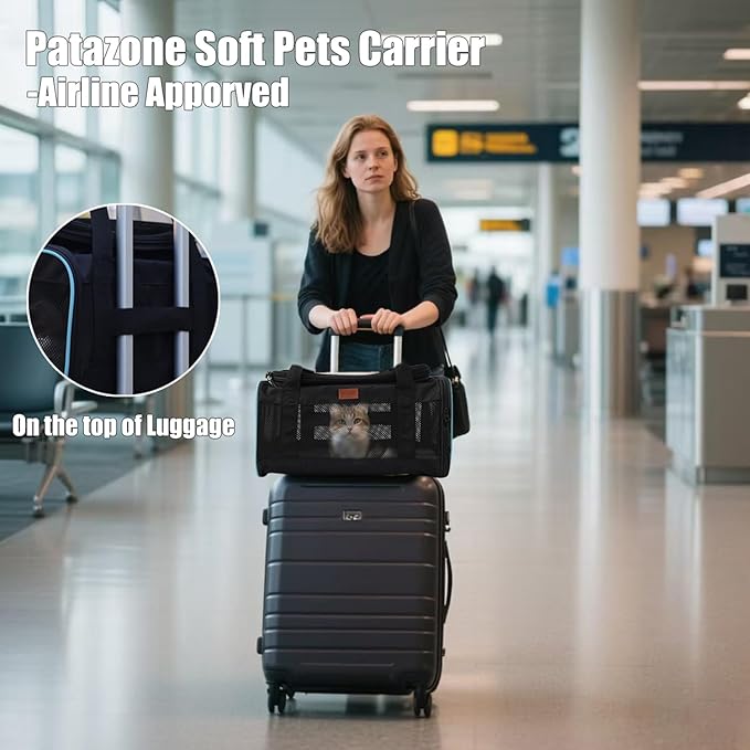 Cat Carriers Soft Small Dog Carrier Airline Approved Softsides Pets Bag,Black,Lightweight,Luxury Style,Top Expandable,Guaranteed on Cabin Board Flight Travel Recommend Under 15 lbs